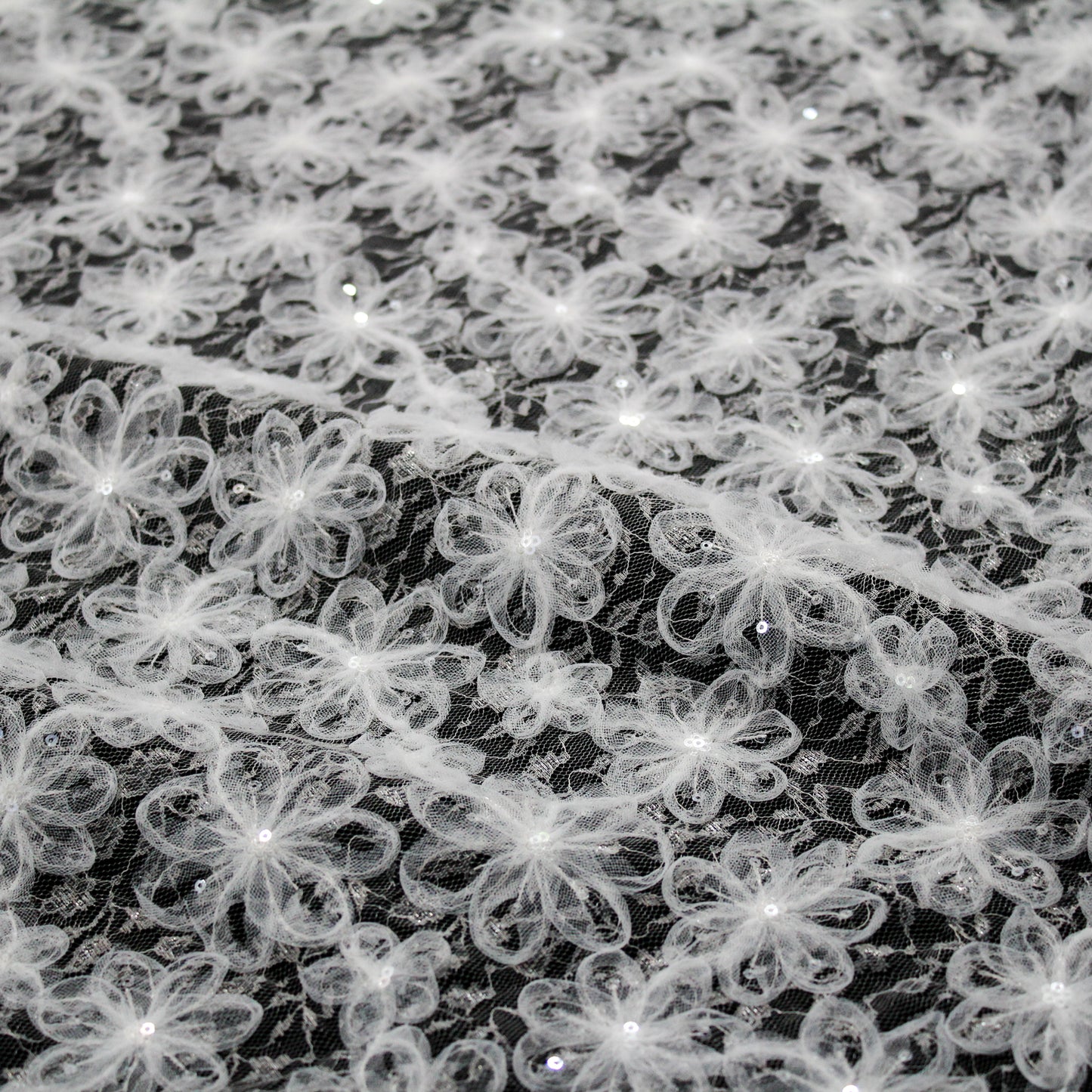 Embroidered Lace with 3D Tulle Flowers and Sequins