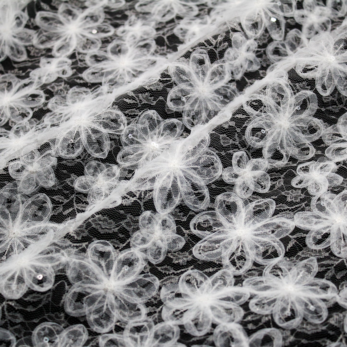 Embroidered Lace with 3D Tulle Flowers and Sequins