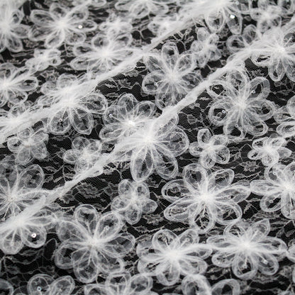 Embroidered Lace with 3D Tulle Flowers and Sequins