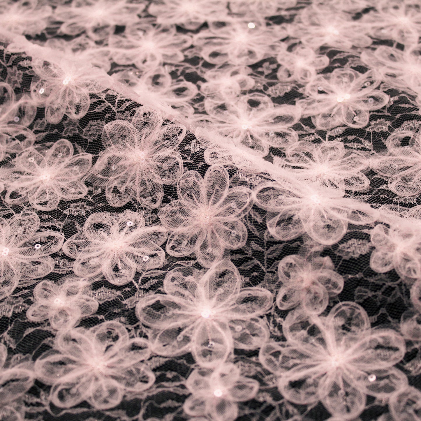 Embroidered Lace with 3D Tulle Flowers and Sequins