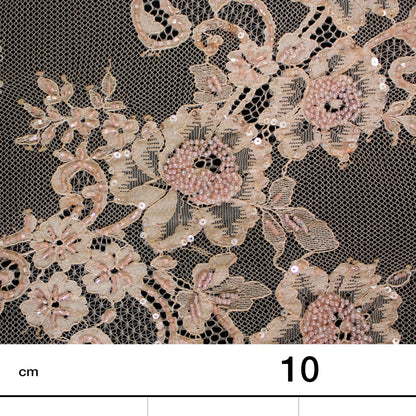 Pizzo Alta Moda | Pizzo Ricamato con Corallini, Paillettes, Ramage Floreale, Paisley e Doppio Bordo | FRI2211