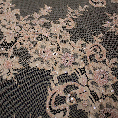 Pizzo Alta Moda | Pizzo Ricamato con Corallini, Paillettes, Ramage Floreale, Paisley e Doppio Bordo | FRI2211