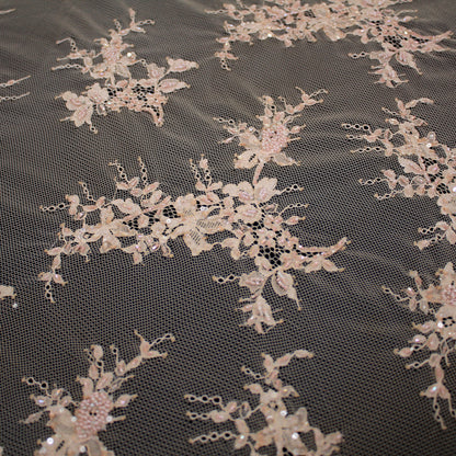 Pizzo Alta Moda | Pizzo Ricamato con Corallini, Paillettes, Ramage Floreale, Paisley e Doppio Bordo | FRI2211