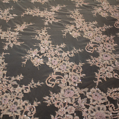 Pizzo Alta Moda | Pizzo Ricamato con Corallini, Paillettes, Ramage Floreale, Paisley e Doppio Bordo | FRI2211