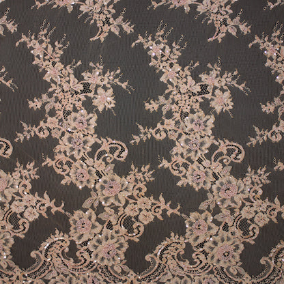 Pizzo Alta Moda | Pizzo Ricamato con Corallini, Paillettes, Ramage Floreale, Paisley e Doppio Bordo | FRI2211