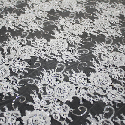 Haute Couture Lace | Embroidered Lace with Seed Beads, Rhinestones, Sequins, Zig-Zag Floral Motifs & Double Border | FRI2212