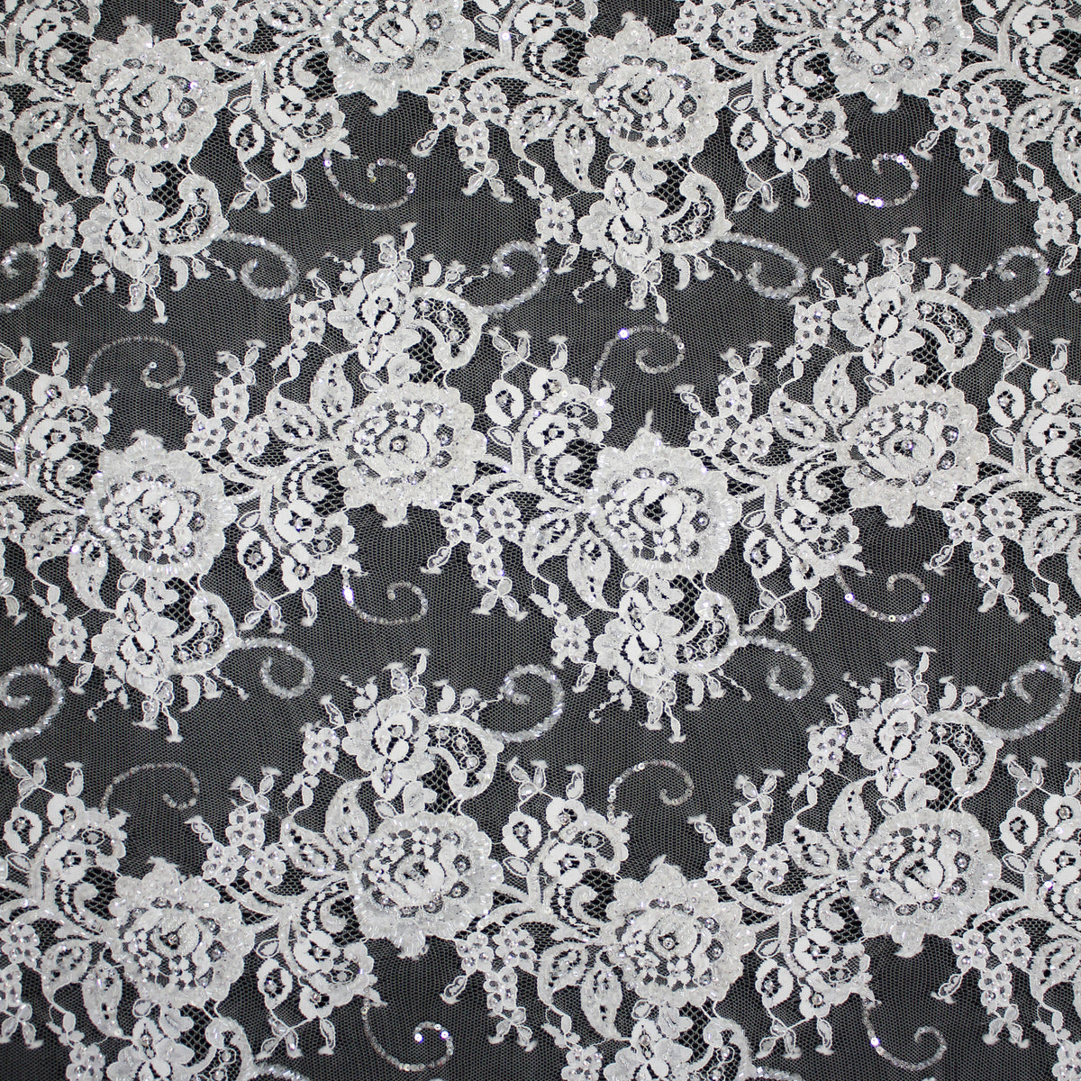 Haute Couture Lace | Embroidered Lace with Seed Beads, Rhinestones, Sequins, Zig-Zag Floral Motifs & Double Border | FRI2212