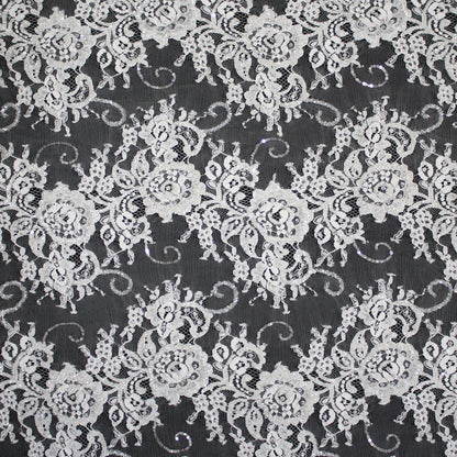 Haute Couture Lace | Embroidered Lace with Seed Beads, Rhinestones, Sequins, Zig-Zag Floral Motifs & Double Border | FRI2212