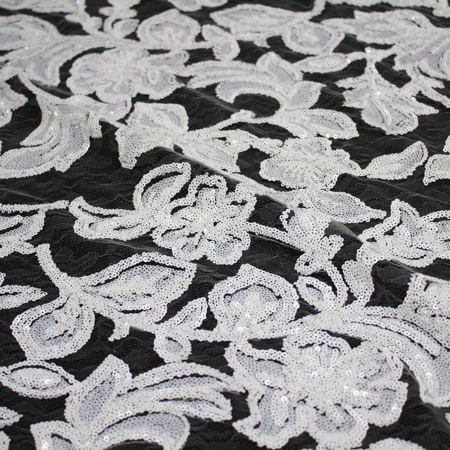 Embroidered Lace with Iridescent and Glossy Sequin Flowers