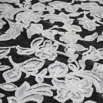 Embroidered Lace with Iridescent and Glossy Sequin Flowers