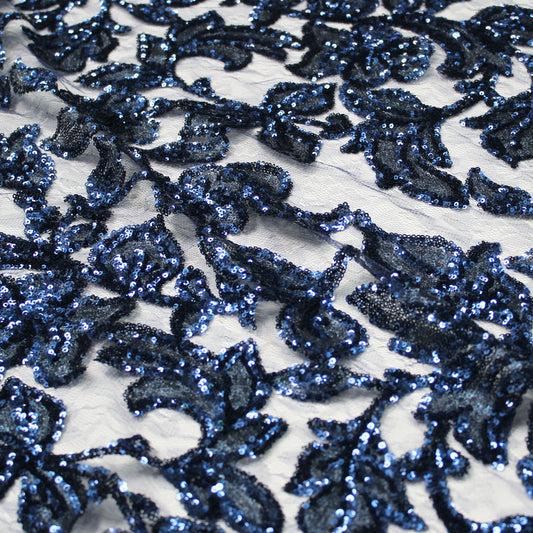 Embroidered Lace with Iridescent and Glossy Sequin Flowers