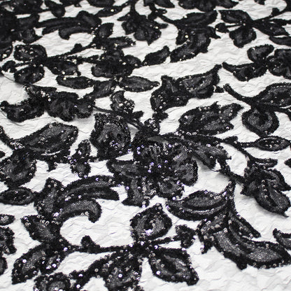 Embroidered Lace with Iridescent and Glossy Sequin Flowers