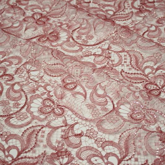Embroidered Lace with Flowers and Paillettes