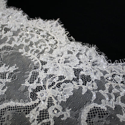 Haute Couture Lace | Bridal All-Over Embroidered Lace with Seed Beads, Sequins, Floral Bouquets & Double Border | FRI1508