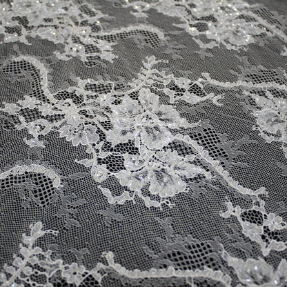Haute Couture Lace | Bridal All-Over Embroidered Lace with Seed Beads, Sequins, Floral Bouquets & Double Border | FRI1508