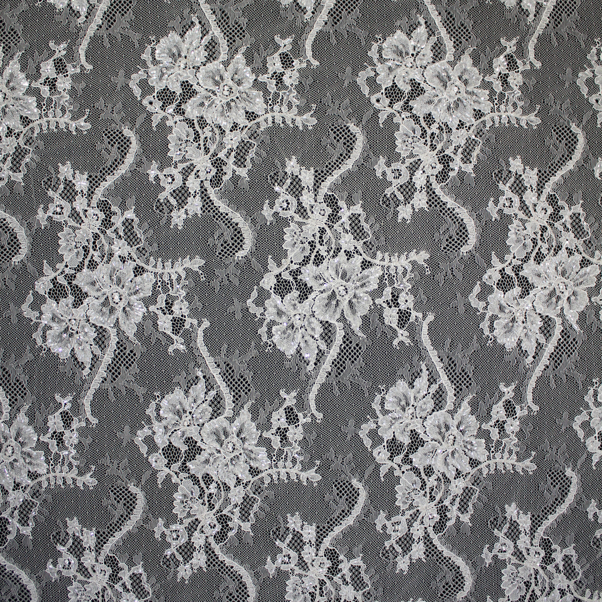 Haute Couture Lace | Bridal All-Over Embroidered Lace with Seed Beads, Sequins, Floral Bouquets & Double Border | FRI1508
