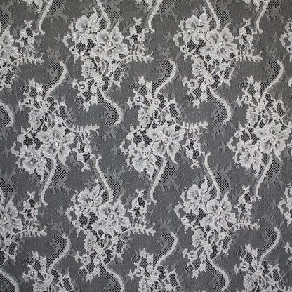 Haute Couture Lace | Bridal All-Over Embroidered Lace with Seed Beads, Sequins, Floral Bouquets & Double Border | FRI1508