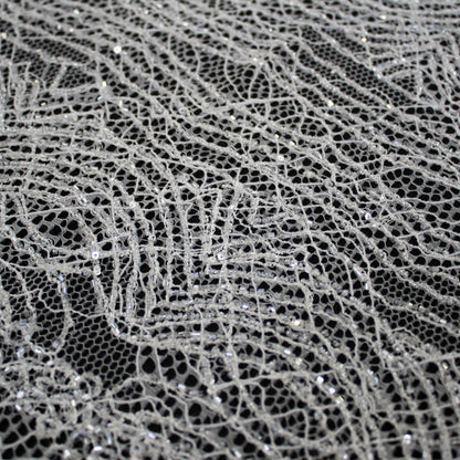 Haute Couture Lace | Bridal All-Over Embroidered Lace with Seed Beads, Sequins, Geometric Abstract Interlaced Lines & Double Border | FRI4115
