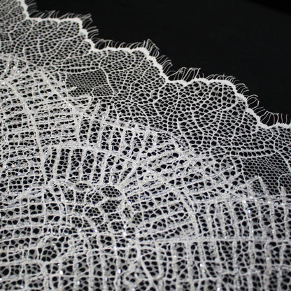 Haute Couture Lace | Bridal All-Over Embroidered Lace with Seed Beads, Sequins, Geometric Abstract Interlaced Lines & Double Border | FRI4115