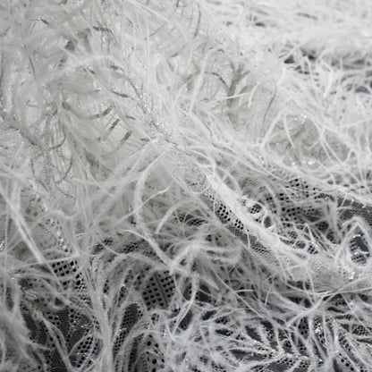 Haute Couture Lace | Bridal All-Over Embroidered Lace with Lurex Thread, Feathers, Intertwined Waves & Double Scallop | FRI3132/P