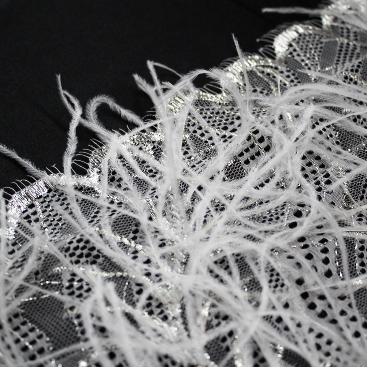 Haute Couture Lace | Bridal All-Over Embroidered Lace with Lurex Thread, Feathers, Intertwined Waves & Double Scallop | FRI3132/P