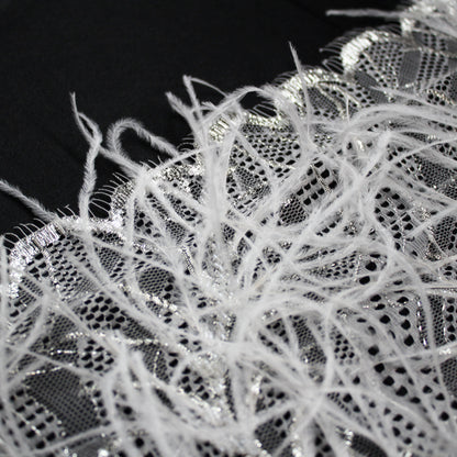 Haute Couture Lace | Bridal All-Over Embroidered Lace with Lurex Thread, Feathers, Intertwined Waves & Double Scallop | FRI3132/P