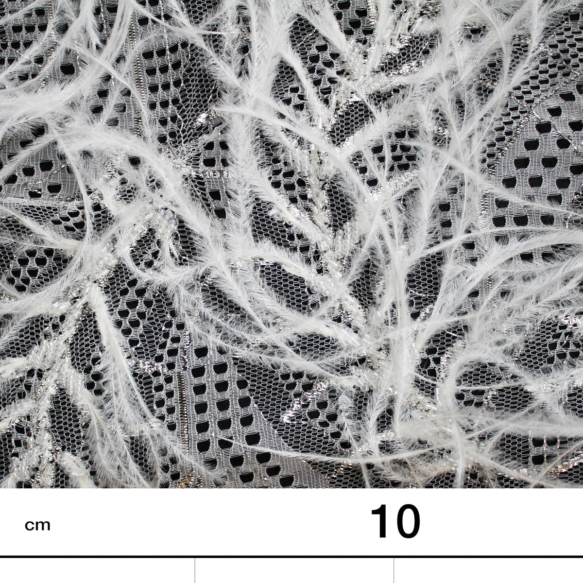 Haute Couture Lace | Bridal All-Over Embroidered Lace with Lurex Thread, Feathers, Intertwined Waves & Double Scallop | FRI3132/P