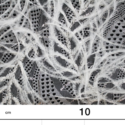 Haute Couture Lace | Bridal All-Over Embroidered Lace with Lurex Thread, Feathers, Intertwined Waves & Double Scallop | FRI3132/P