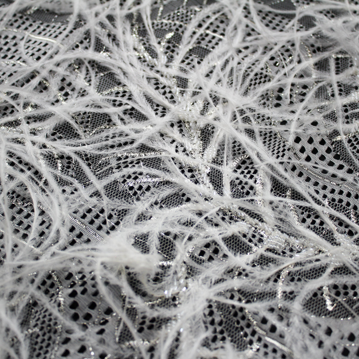Haute Couture Lace | Bridal All-Over Embroidered Lace with Lurex Thread, Feathers, Intertwined Waves & Double Scallop | FRI3132/P