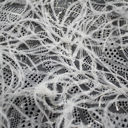 Haute Couture Lace | Bridal All-Over Embroidered Lace with Lurex Thread, Feathers, Intertwined Waves & Double Scallop | FRI3132/P