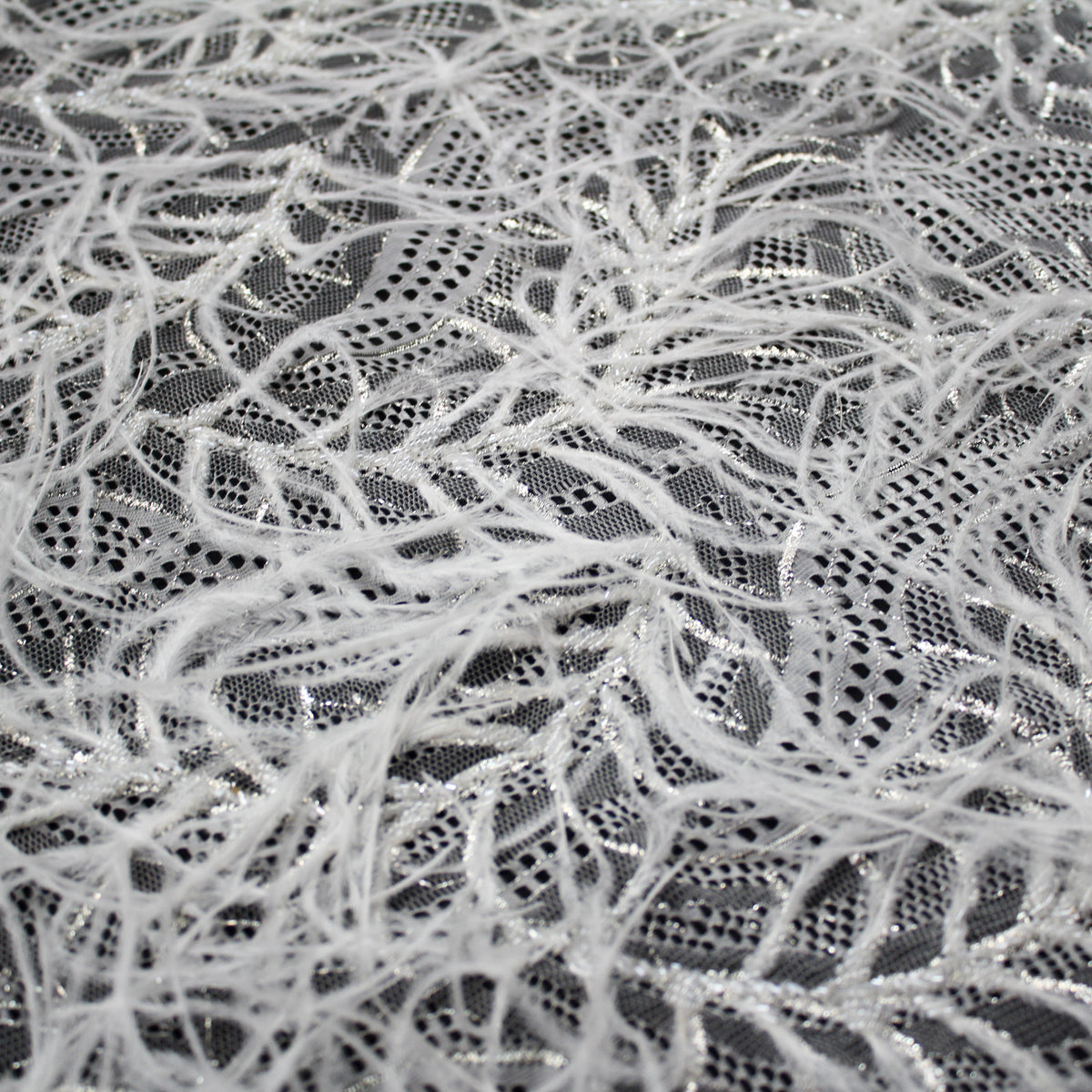 Haute Couture Lace | Bridal All-Over Embroidered Lace with Lurex Thread, Feathers, Intertwined Waves & Double Scallop | FRI3132/P