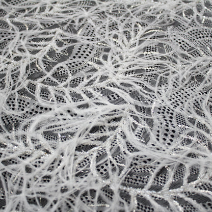 Haute Couture Lace | Bridal All-Over Embroidered Lace with Lurex Thread, Feathers, Intertwined Waves & Double Scallop | FRI3132/P