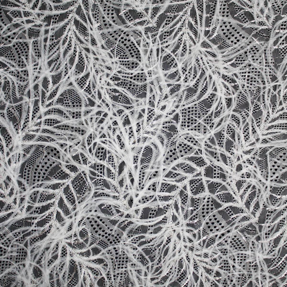 Haute Couture Lace | Bridal All-Over Embroidered Lace with Lurex Thread, Feathers, Intertwined Waves & Double Scallop | FRI3132/P