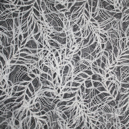 Haute Couture Lace | Bridal All-Over Embroidered Lace with Lurex Thread, Feathers, Intertwined Waves & Double Scallop | FRI3132/P