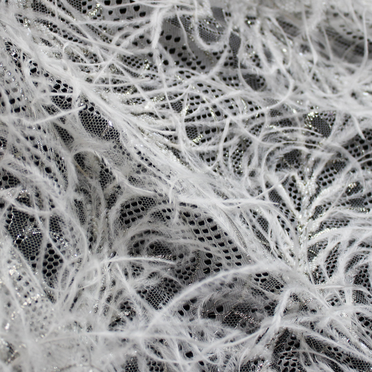 Haute Couture Lace | Bridal All-Over Embroidered Lace with Lurex Thread, Feathers, Intertwined Waves & Double Scallop | FRI3132/P