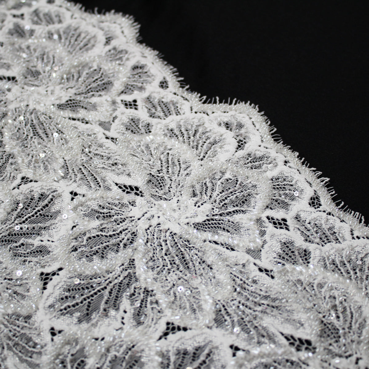 Haute Couture Lace | Bridal All-Over Embroidered Lace with Sequins, Seed Beads, Large Floral Motifs & Double Border | FRI2593