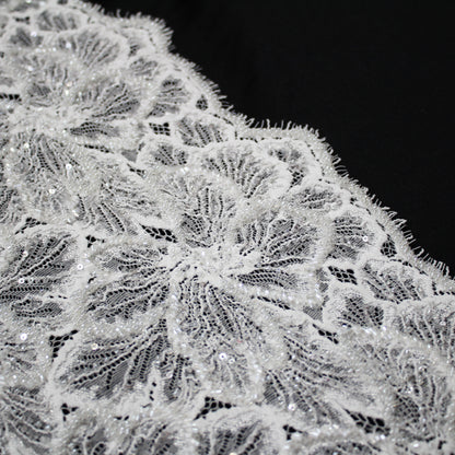 Haute Couture Lace | Bridal All-Over Embroidered Lace with Sequins, Seed Beads, Large Floral Motifs & Double Border | FRI2593