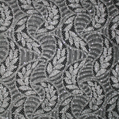 Haute Couture Lace | Bridal All-Over Embroidered Lace with Sequins, Wavy Leaf Motifs, Abstract Design & Double Scallop | FRI3337