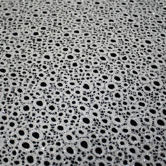 Pizzo Alta Moda | Pizzo Ricamato Sposa a Campo Pieno con Perline, Corallini, Motivo Anelli Concentrici Effetto Bolle 3D, Nido d'Ape e Doppio Smerlo | FRI3557