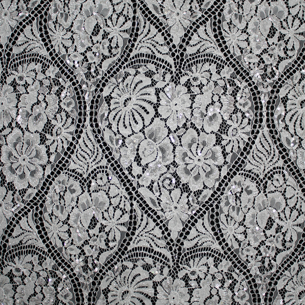Haute Couture Lace | Bridal All-Over Embroidered Lace with Pearls, Sequins, Heart-Shaped Lattice, Floral Motifs & Double Scallop | FRI3908
