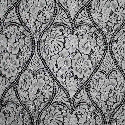 Haute Couture Lace | Bridal All-Over Embroidered Lace with Pearls, Sequins, Heart-Shaped Lattice, Floral Motifs & Double Scallop | FRI3908