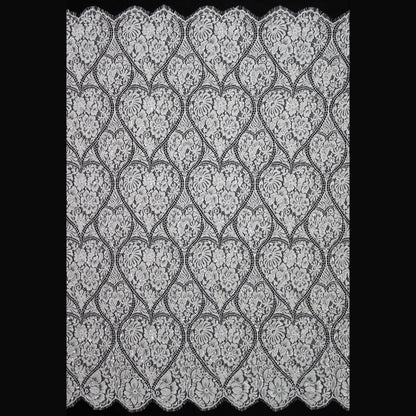 Haute Couture Lace | Bridal All-Over Embroidered Lace with Pearls, Sequins, Heart-Shaped Lattice, Floral Motifs & Double Scallop | FRI3908