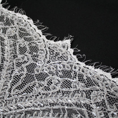 Haute Couture Lace | Bridal Embroidered Lace with Seed Beads, Sequins, Arabesque Scroll Motifs & Double Border | FRI3770