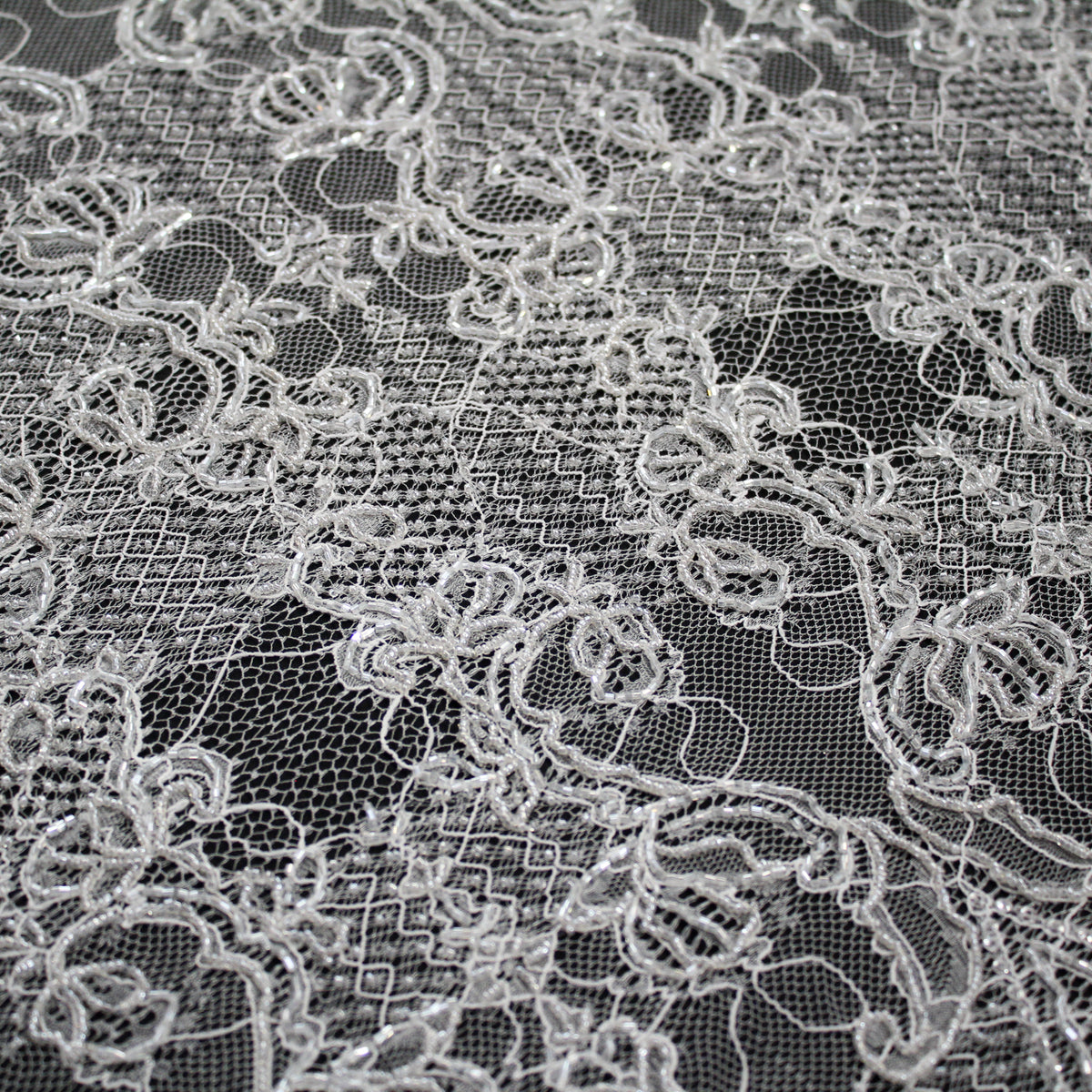 Haute Couture Lace | Bridal Embroidered Lace with Seed Beads, Sequins, Arabesque Scroll Motifs & Double Border | FRI3770