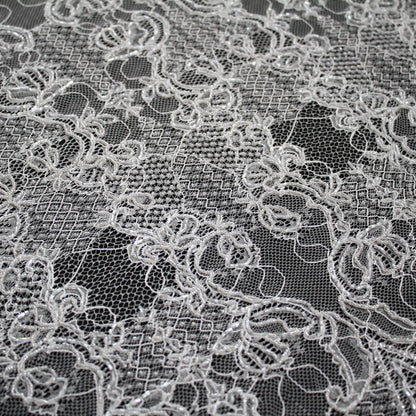 Haute Couture Lace | Bridal Embroidered Lace with Seed Beads, Sequins, Arabesque Scroll Motifs & Double Border | FRI3770