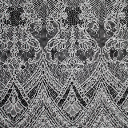 Haute Couture Lace | Bridal Embroidered Lace with Seed Beads, Sequins, Arabesque Scroll Motifs & Double Border | FRI3770