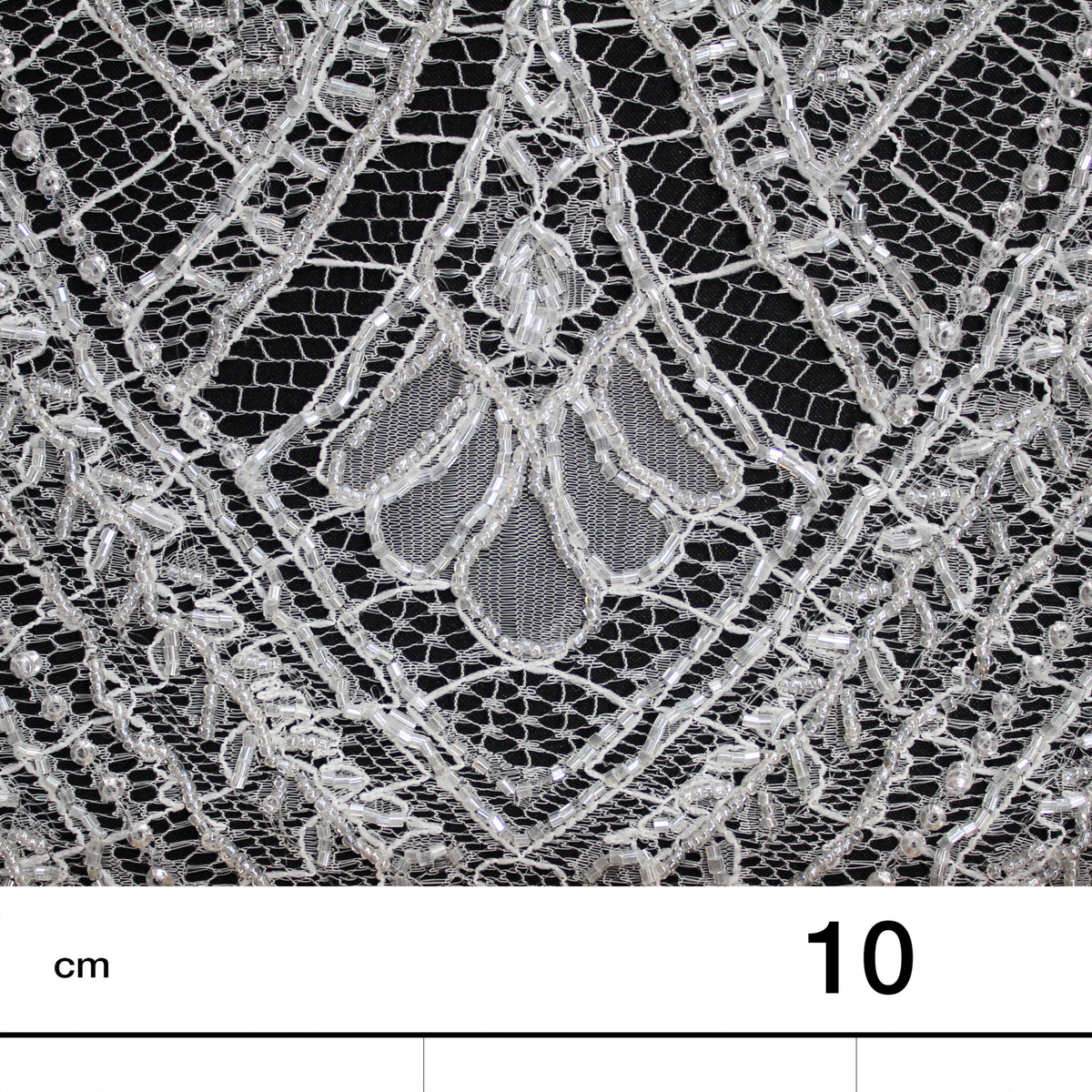 Haute Couture Lace | Bridal Embroidered Lace with Seed Beads, Sequins, Arabesque Scroll Motifs & Double Border | FRI3770