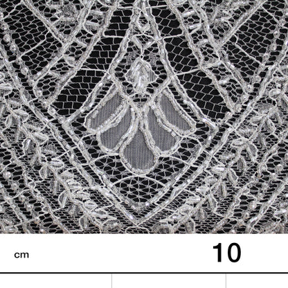 Haute Couture Lace | Bridal Embroidered Lace with Seed Beads, Sequins, Arabesque Scroll Motifs & Double Border | FRI3770