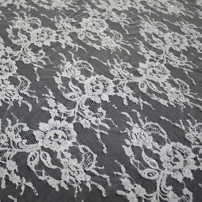 Haute Couture Lace | Bridal Embroidered Lace with Seed Beads, Sequins, Horizontal Zig-Zag Floral Bands & Double Border | FRI4308