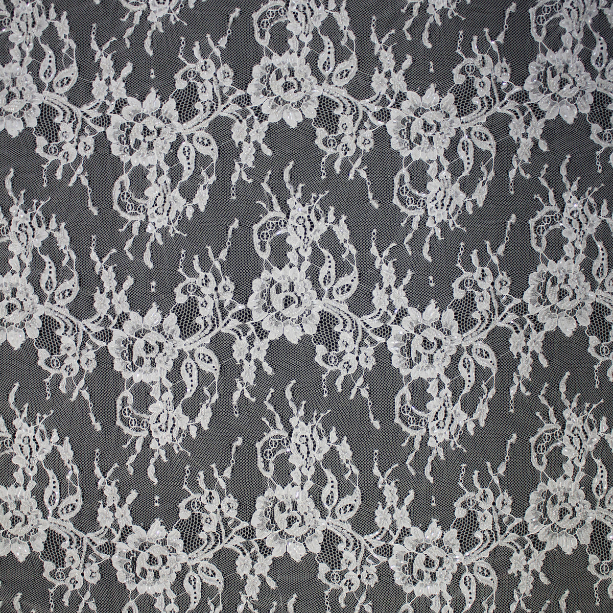 Haute Couture Lace | Bridal Embroidered Lace with Seed Beads, Sequins, Horizontal Zig-Zag Floral Bands & Double Border | FRI4308